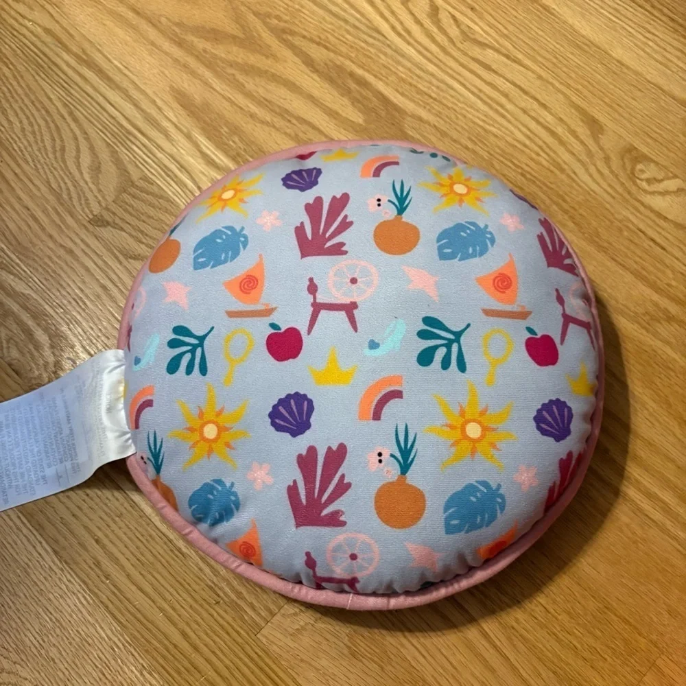 Disney Store Princess Circle Pillow Cushion Mulan Belle Beauty Beast Pink Blue
